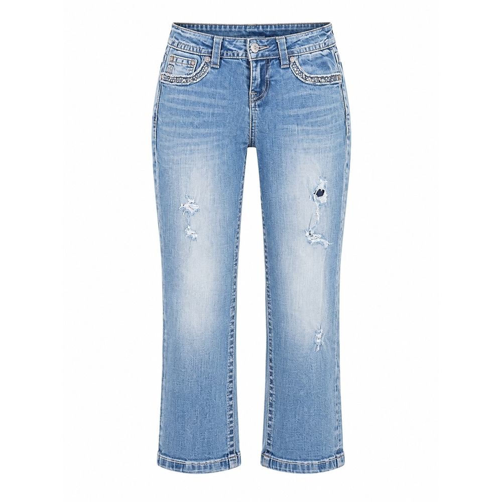 Miss Me Cuffed Capri Distressed Light Wash 26 rhinestone western bling casual